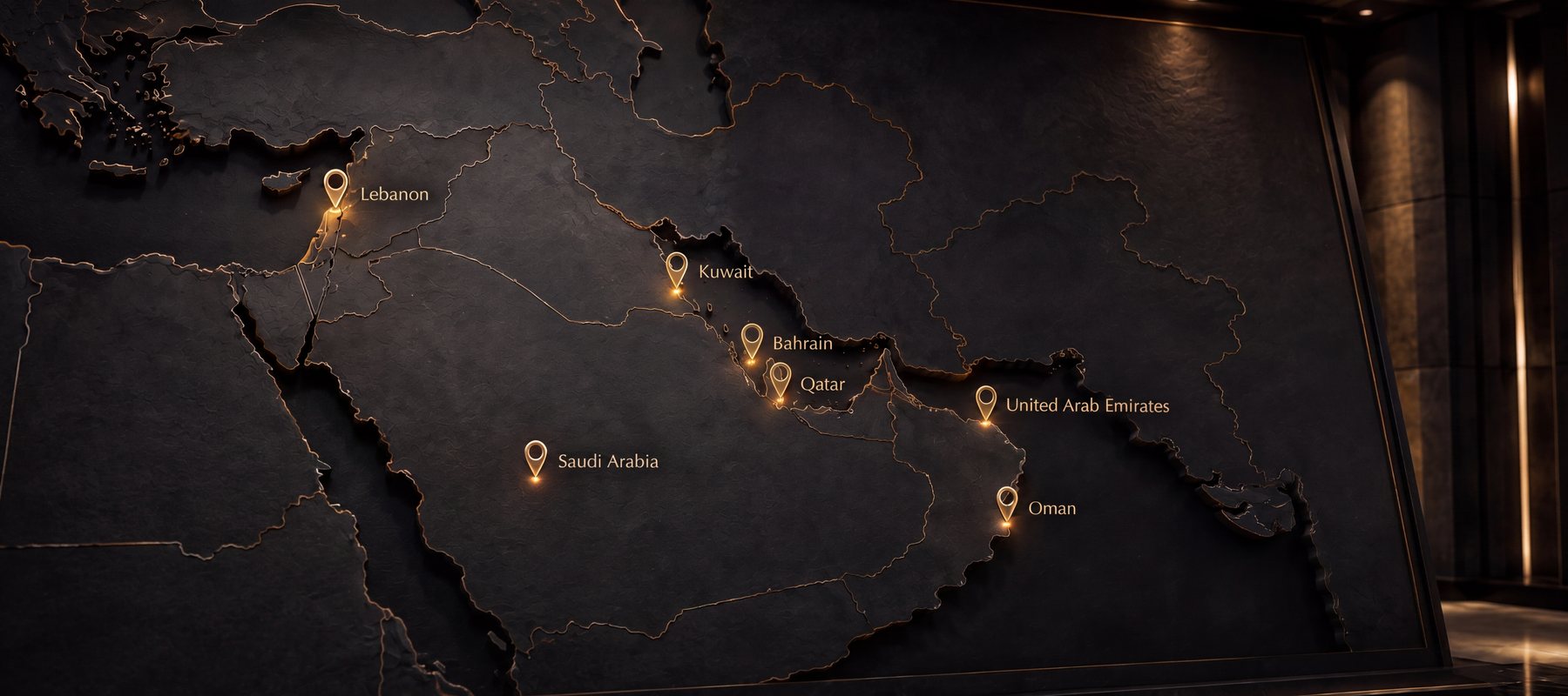 Map showing recruitment routes from Lebanon to Saudi Arabia, the UAE, Qatar, Kuwait, Bahrain and Oman